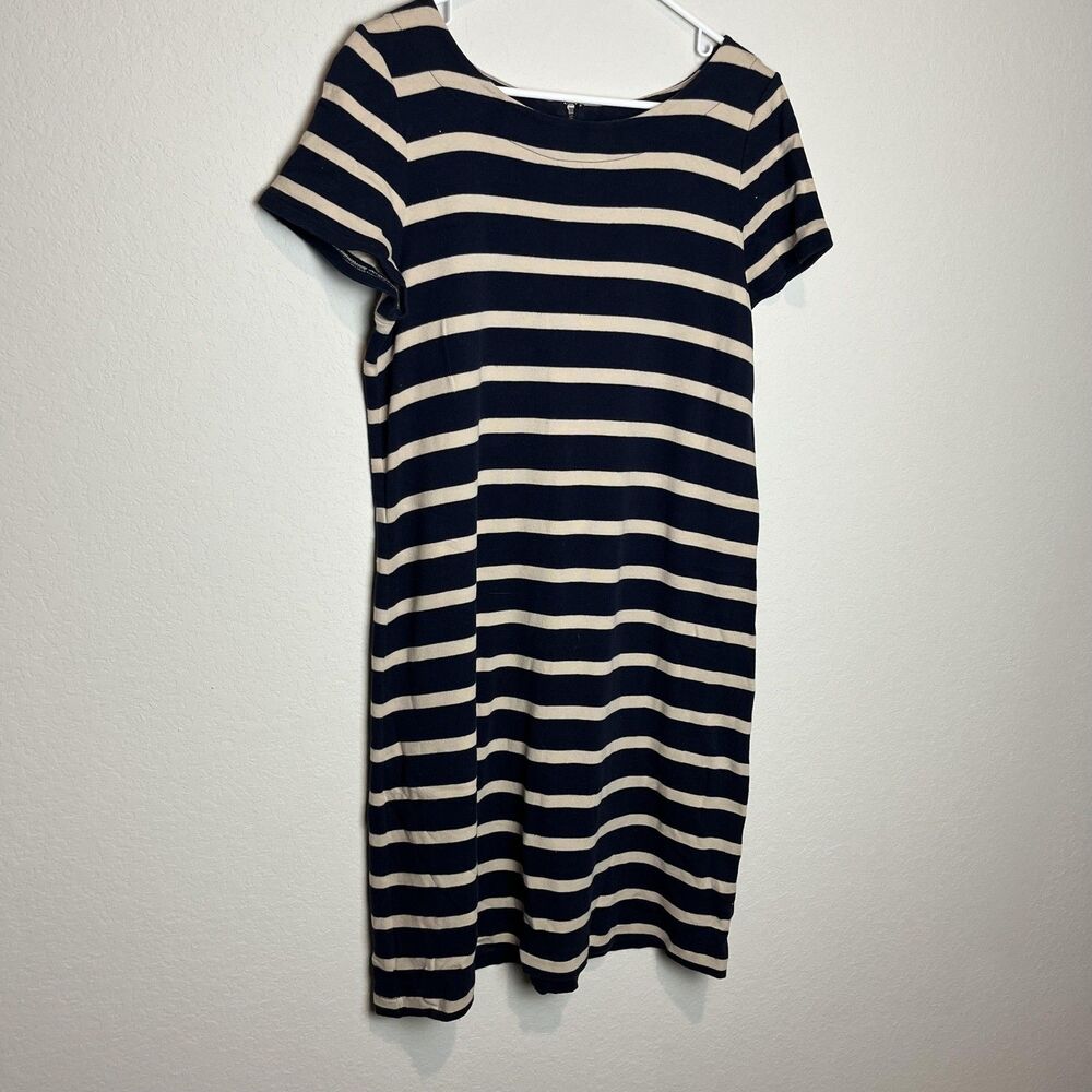 Talbots Dress Womens L Blue Striped Jersey T Shirt Shift Knee Length Casual